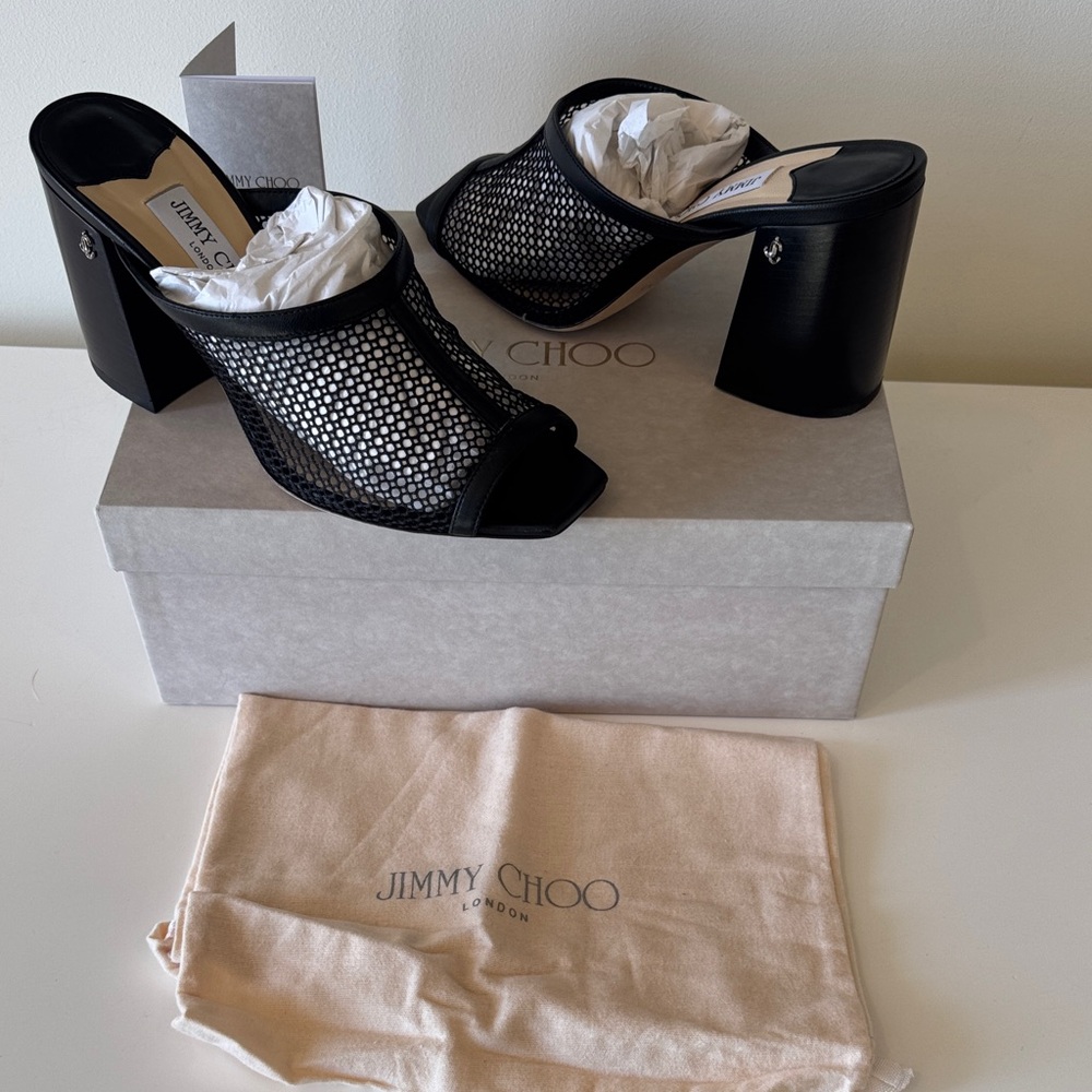Jimmy Choo Black Mesh Open-Toe Mules